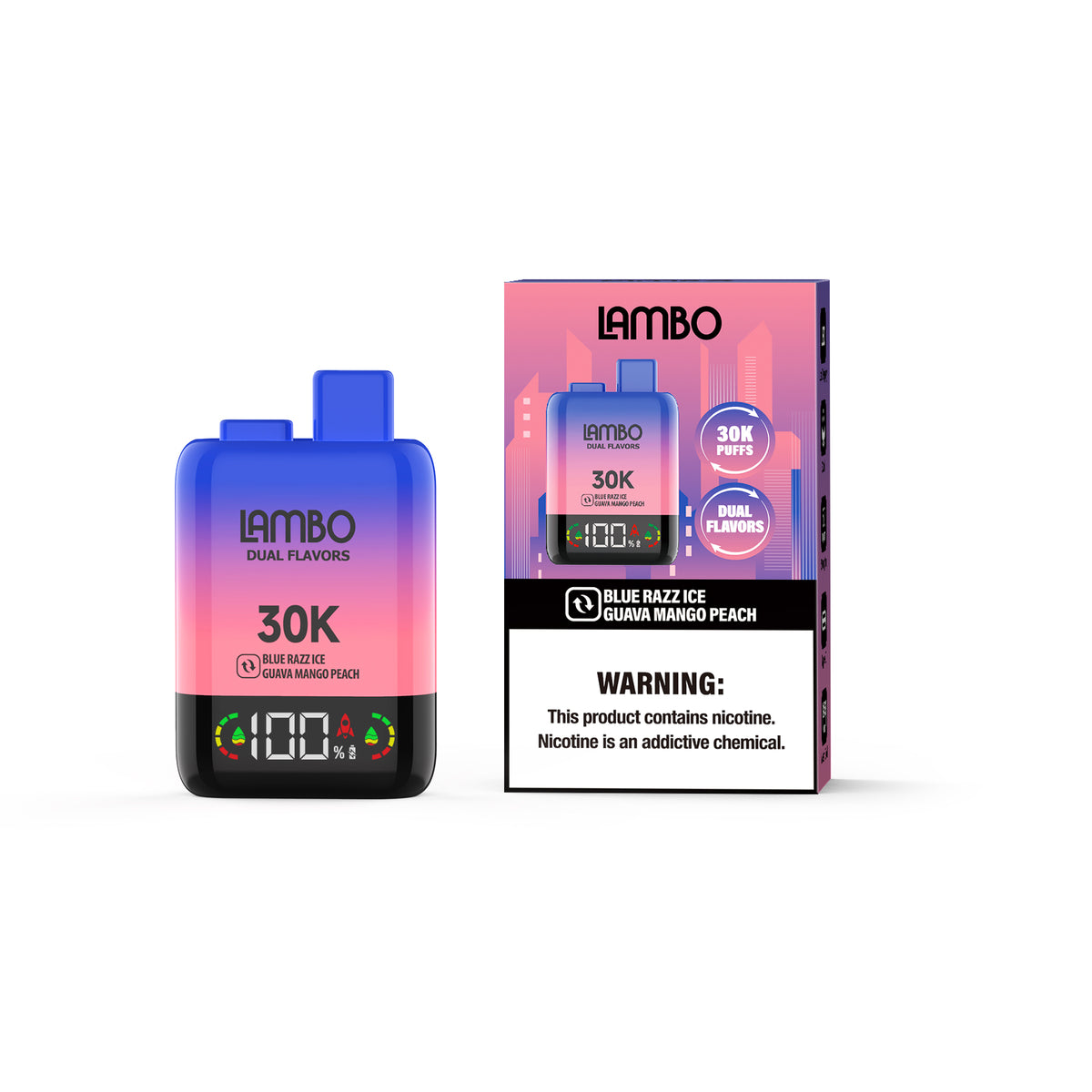 LAMBO Dual Flavors 30K Puffs Disposable 5% -Watermelon Ice Blue Cotton Candy