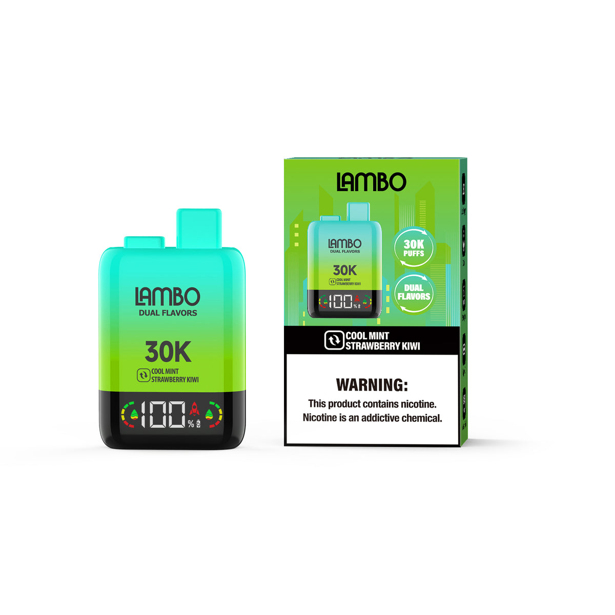 LAMBO Dual Flavors 30K Puffs Disposable 5% -Cool mint & Strawberry Kiwi