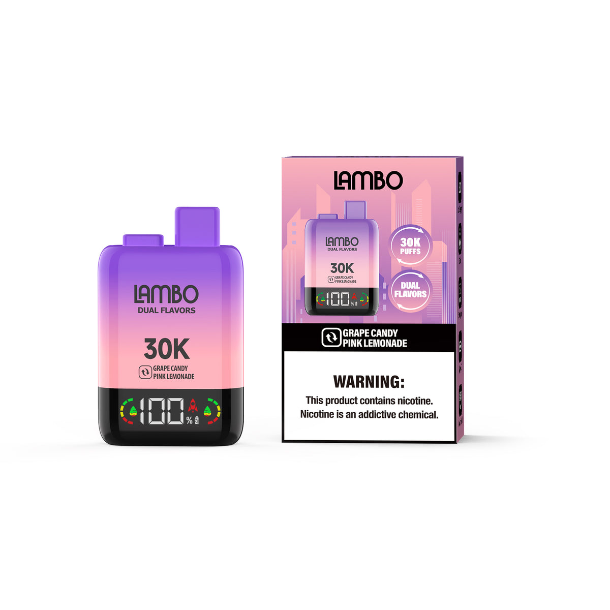 LAMBO Dual Flavors 30K Puffs Disposable 5% -Grape Candy & Pink Lemonade