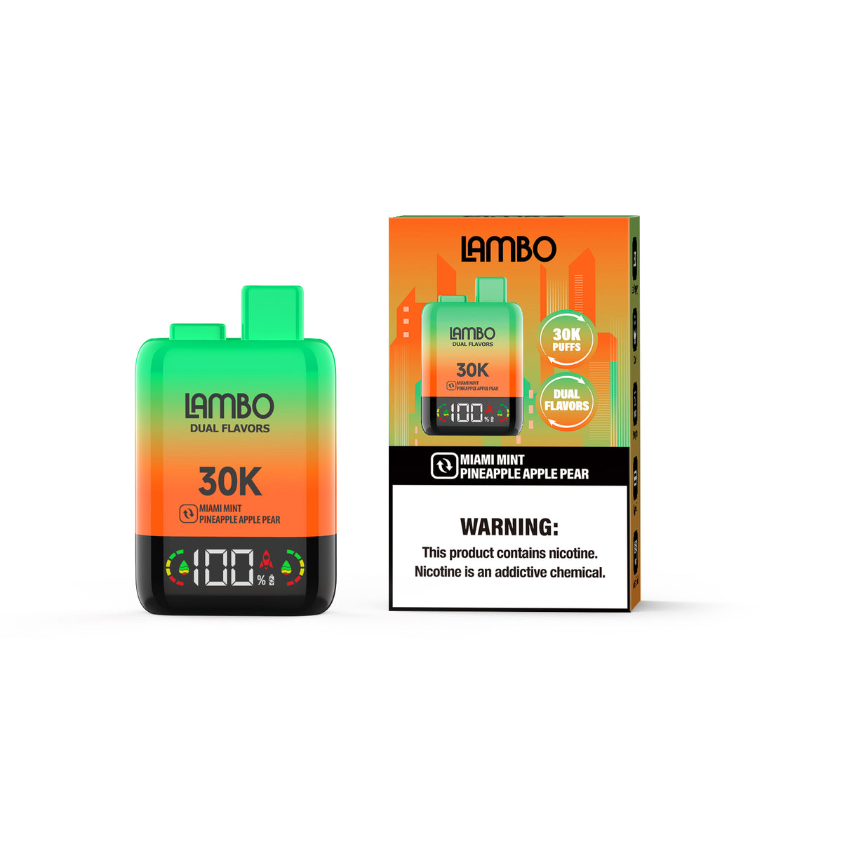 LAMBO Dual Flavors 30K Puffs Disposable 5% - Miami Mint & Pineapple apple pear