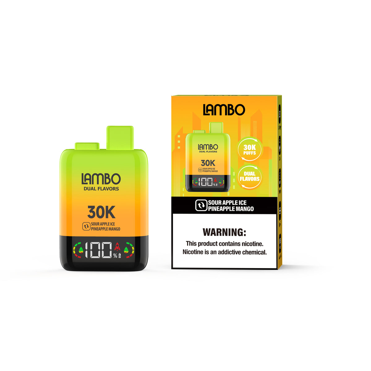 LAMBO Dual Flavors 30K Puffs Disposable 5% - Sour Apple Ice & Pineapple Mango