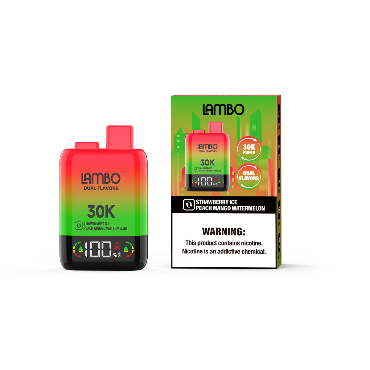 LAMBO Dual Flavors 30K Puffs Disposable 5% - Strawberry Ice & Peach Mango Watermelon
