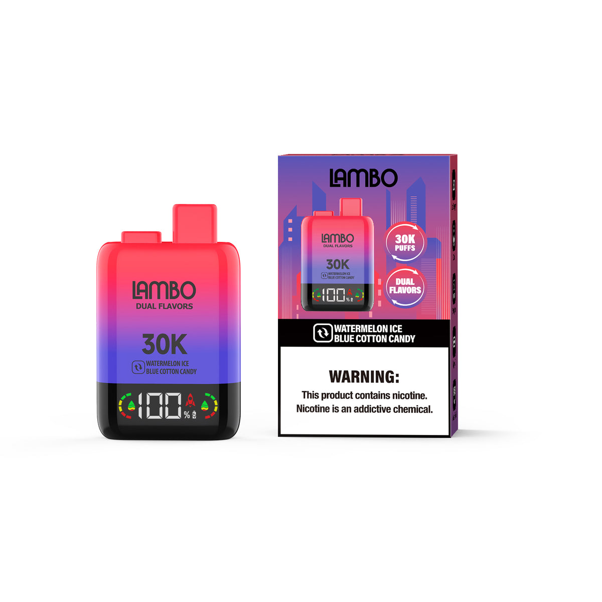LAMBO Dual Flavors 30K Puffs Disposable 5% - Watermelon Ice & Blue Cotton Candy